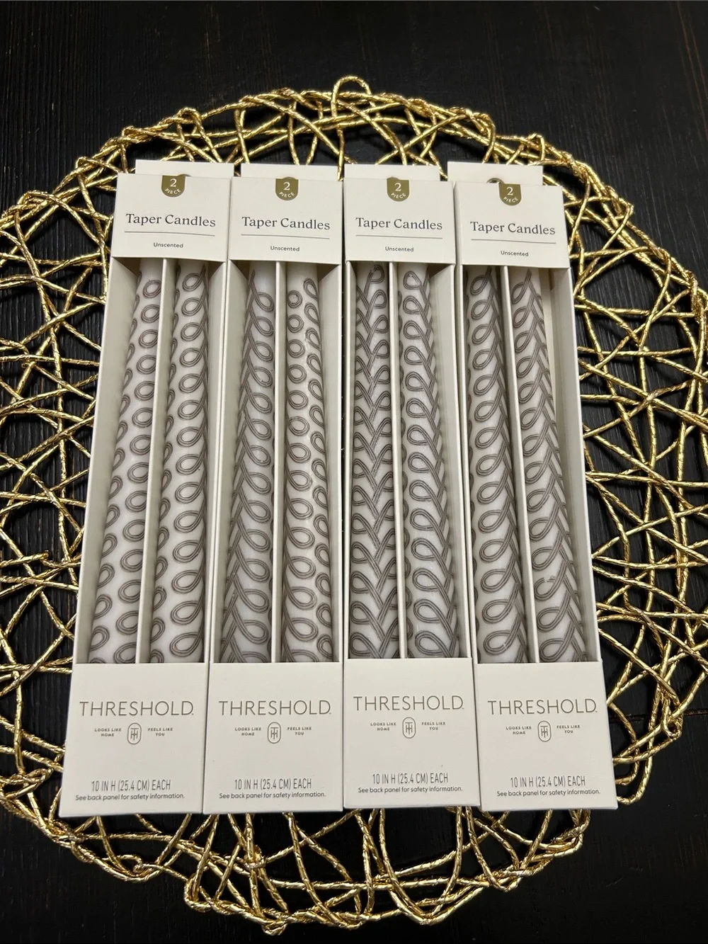 8PK 2pk Pattern Taper Candles Black and White - Threshold™ unscented